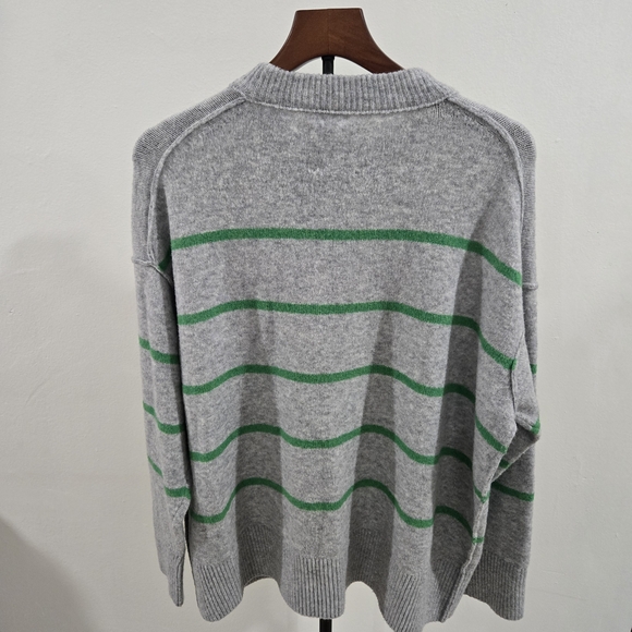Aerie Oversized Sweater Womens Size Small Striped Green Gray Cozy Long Sleeve - Picture 3 of 9